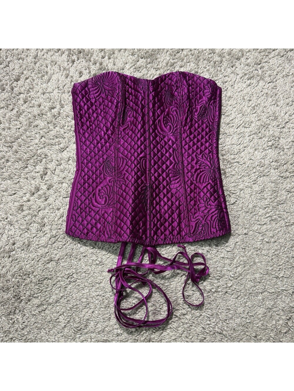 VTG Fredericks Of Hollywood Corset Top Goth Lingerie Purple Embossed Size 32